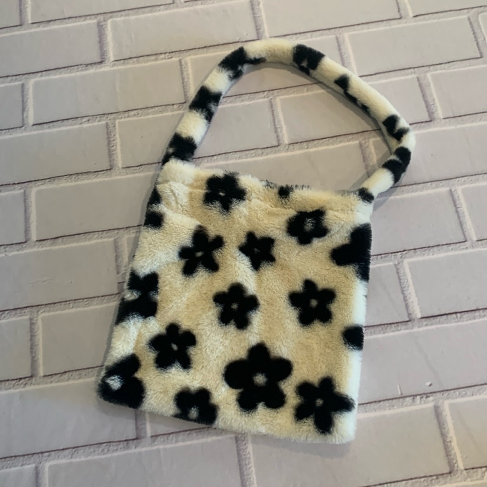 Furry floral print purse